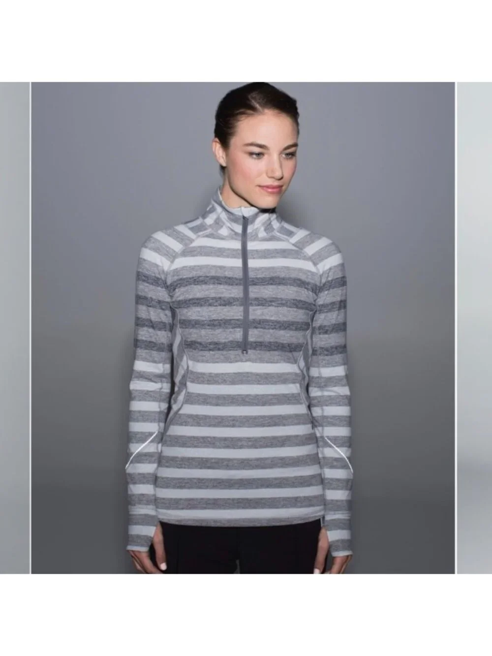 Lululemon Race Your Pace 1/2 Zip Marshmallow Stripe Heathered Slate
